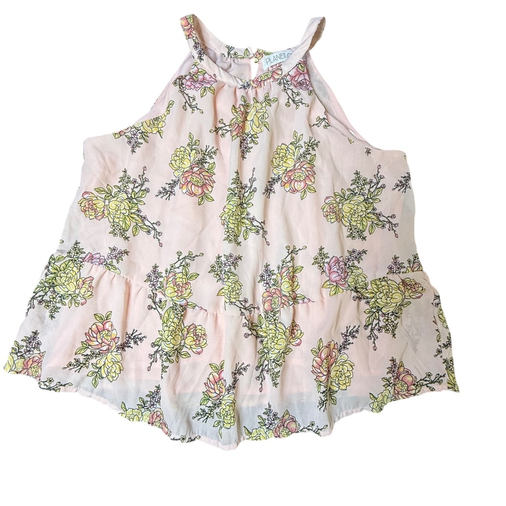 Planet Gold Pink Floral Halter Peplum Top Womens Size Small Sleeveless